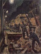 Waldemar Rosler U-train-building in night oil painting